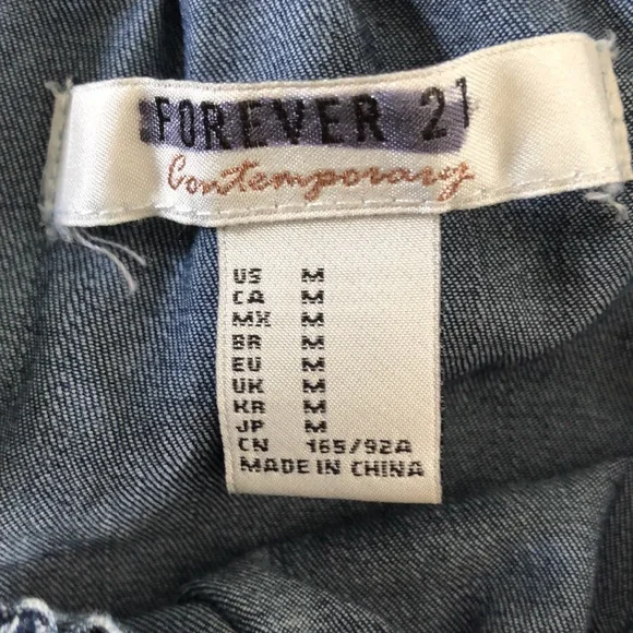 Forever 21 Denim Off the Shoulder Dress or Tunic Shirt Size Medium - Picture 4 of 9